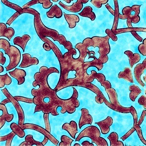 Turquoise Background Negative Rumi Tile