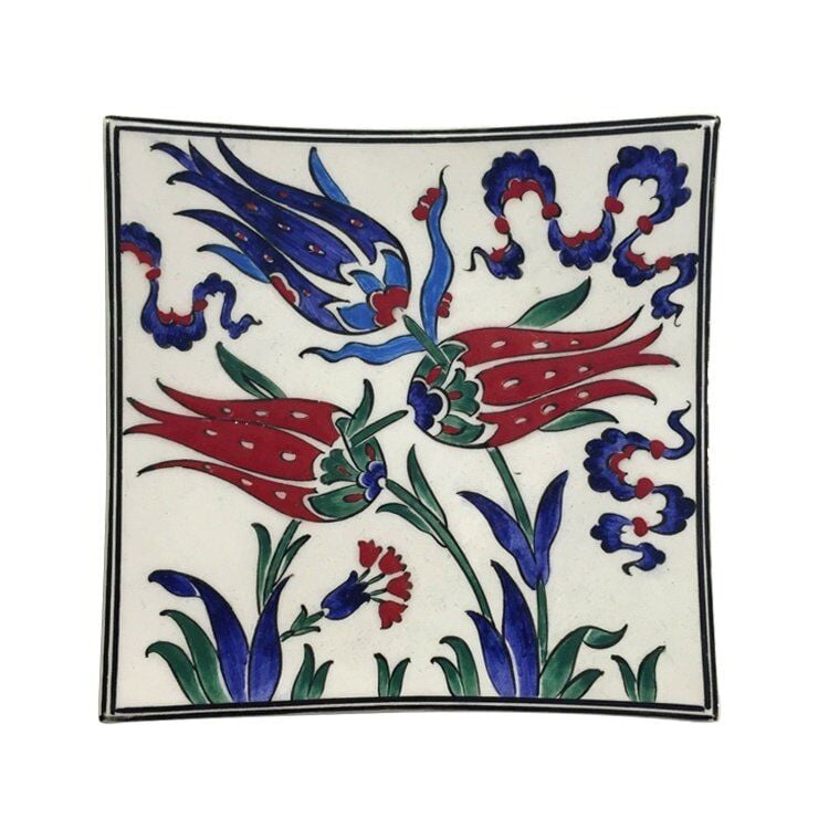 3 Laleli Kare Tabak 12 cm x 12 cm